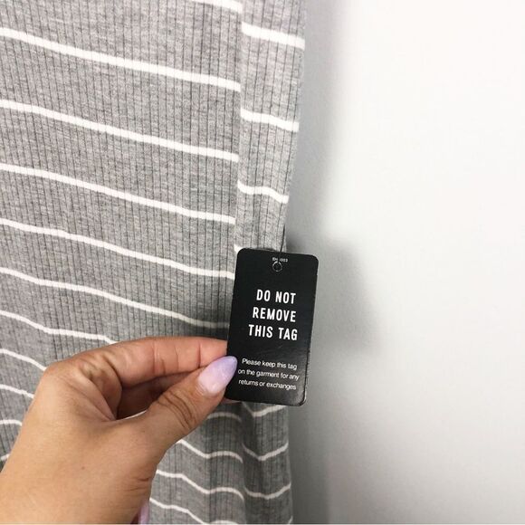 EXPRESS | NEW Gray & White Striped V-Neck Ribbed Midi Dress Women’s Size Small - Picture 7 of 9